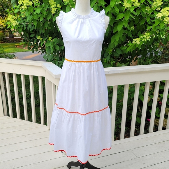 J. Crew Dresses & Skirts - New! J Crew size 2 White Tiered Midi Ruffle Dress Rickrack Trim NWT